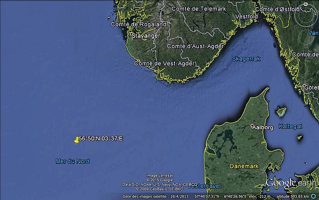 Position présumée du naufrage de l'O-13 coulé par le Wilk