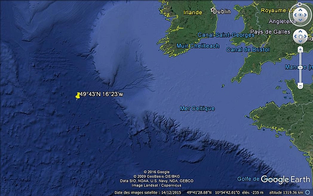 Position du naufrage de l'U-734